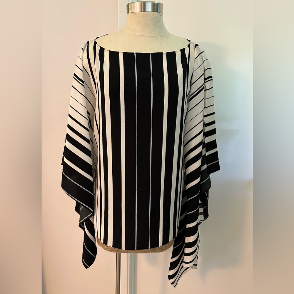 Vince Camuto Black & White Stripe Poncho style top.